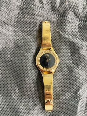 Ladies Gold-Tone Crystal Accent Bracelet Watch - Gold/Black